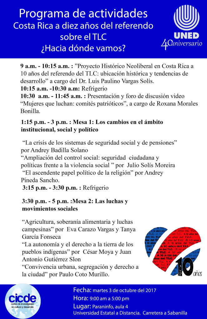 Programa de actividades conmemoración 10 aniversario referendo TLC