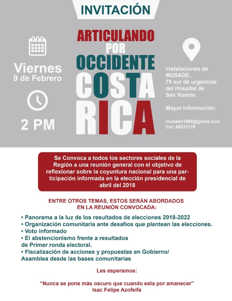 Invitacion Articulando Occidente por Costa Rica